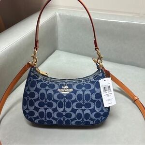 NWT Coach Denim Blue and Tan Shoulder Bag